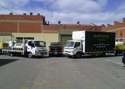 Hartech's mobile workshop fleet which enables a mobile basting service and surface coating on-site. The fleet also means that Hatrech can pick up equipment that needs to be powder coated and bring it back to the workshop