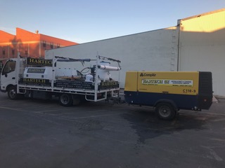 Hartech’s 2 service trucks pull their own compressors and are fully equiped to conduct all services on site.